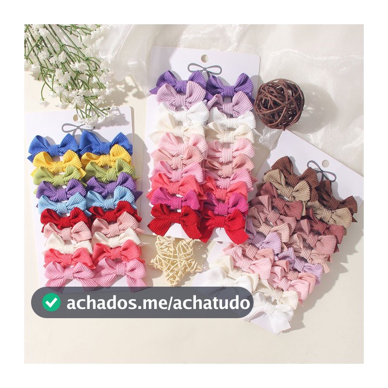 Kit 20 Laços de Cabelo Infantil Coloridos em Gorgurão, Presilhas Bico de Pato
