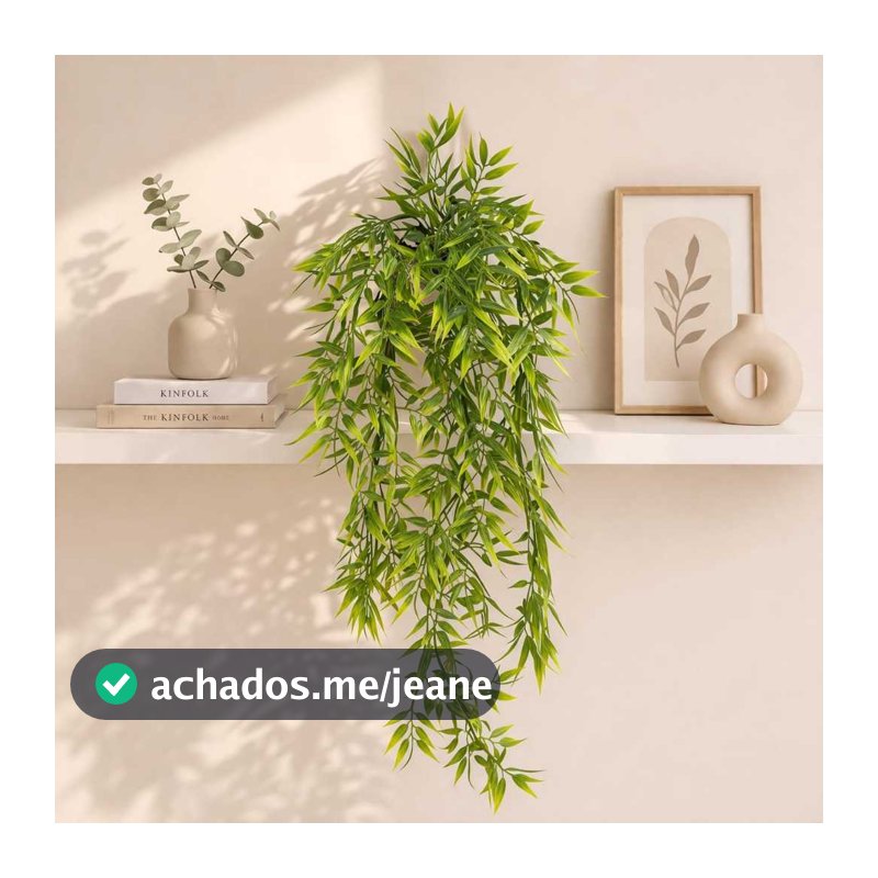Planta Pendente Artificial Bambu com Vaso Espelhado para Decoração de Sala Banheiro e Escritório