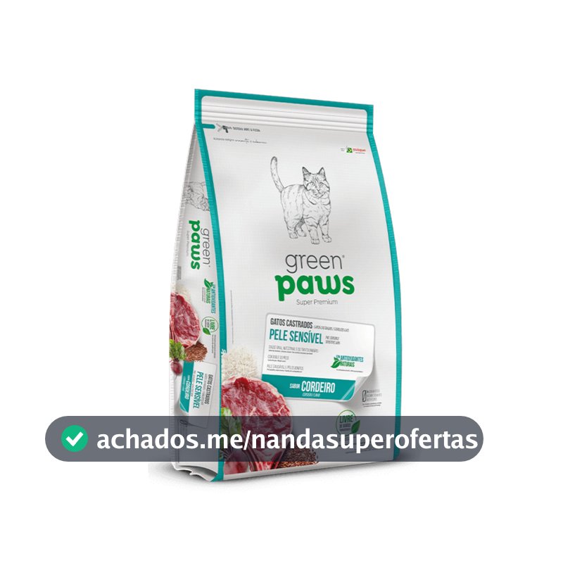 RAÇÃO GREEN PAWS GATO CASTRADO SABOR CORDEIRO 10,1KG PELE SENSIVEL