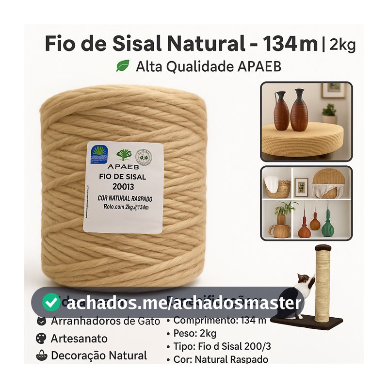 Até 268Mts Rolo de Corda Sisal Natural Rasado 6mm Cordão Ideal para Arranhador de Gato, Artesanato, Jardins e Outros.