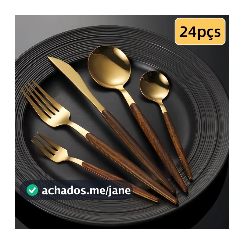 Faqueiro 24/48 Peças Aço Inox Cabo Estampa De Madeira