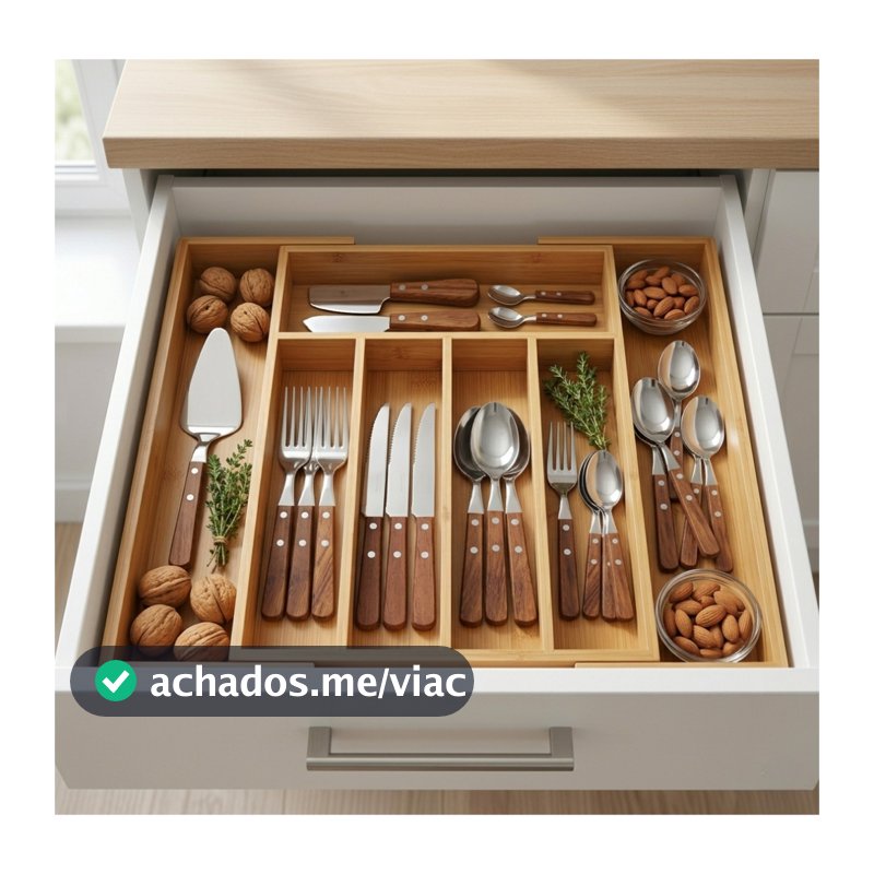 Organizador De Talheres Gaveta Bambu Extensível 7 Divisórias