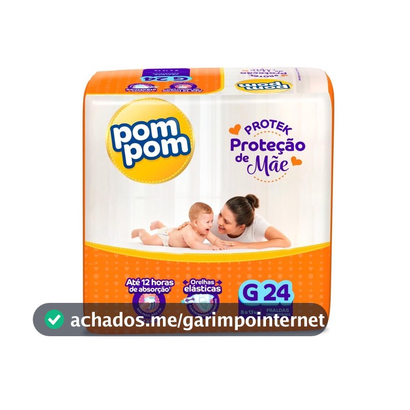 Fralda Pom Pom Protek Proteção de Mãe Jumbo G com 24un