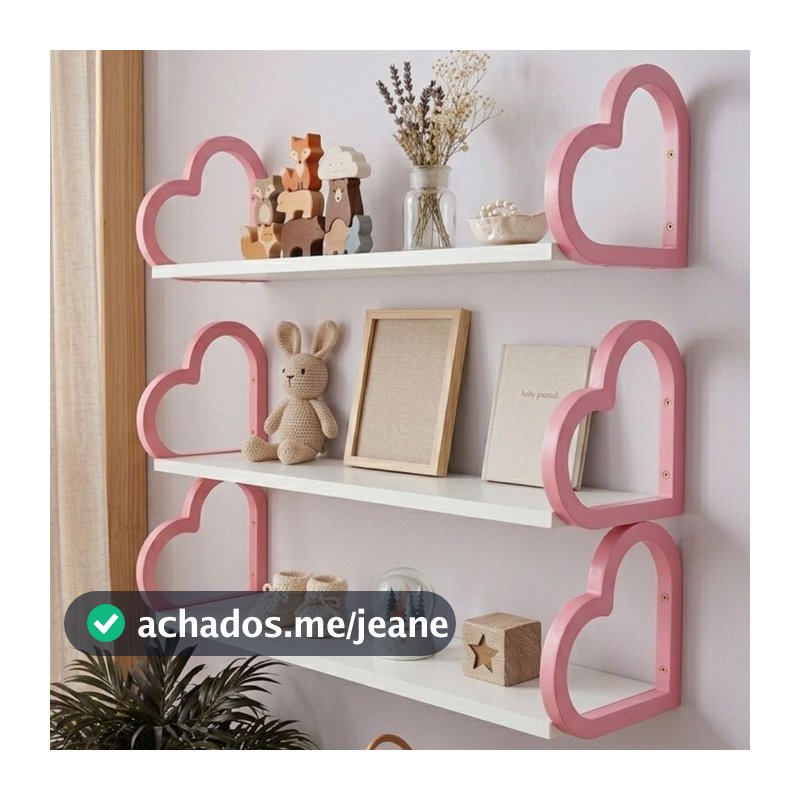 Tres prateleiras coração quarto de bebê rosa e branco