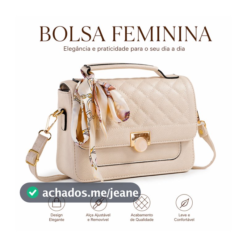 Bolsa Feminina Baú Transversal Média com Lenço Alça Tiracolo Estruturada e Espaçosa