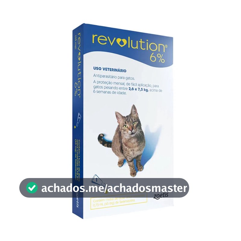 Antipulgas Revolution 6% para Gatos de 2,6 a 7,5kg - Zoetis - 1 Pipeta