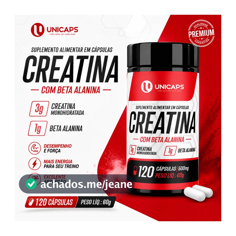 Creatina Monohidratada + Beta Alanina 500mg 120 Cápsulas Pré Treino Força Massa Muscular Academia