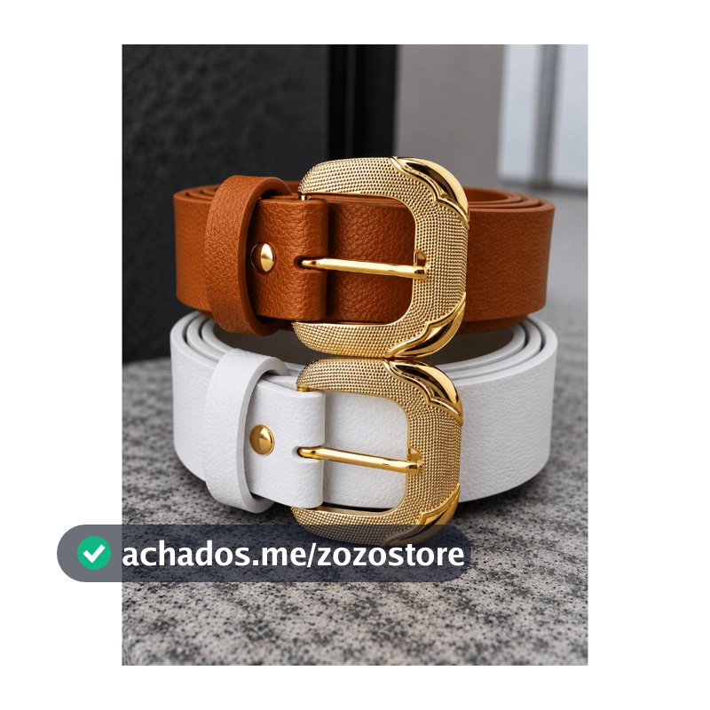 kit 2 Cintos Feminino Fivela Dourada Premium Couro Sintético Casual Social Elegante