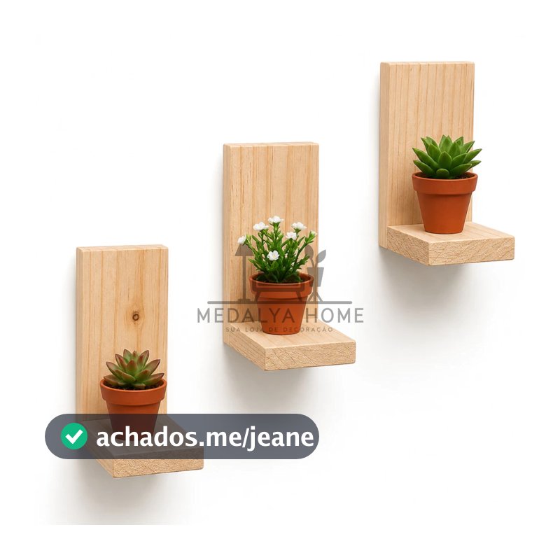 KIT 3 PrateleiraS decorativaS estante suspensa nicho de parede suporte de madeira pinus vasos artificiais tendencia