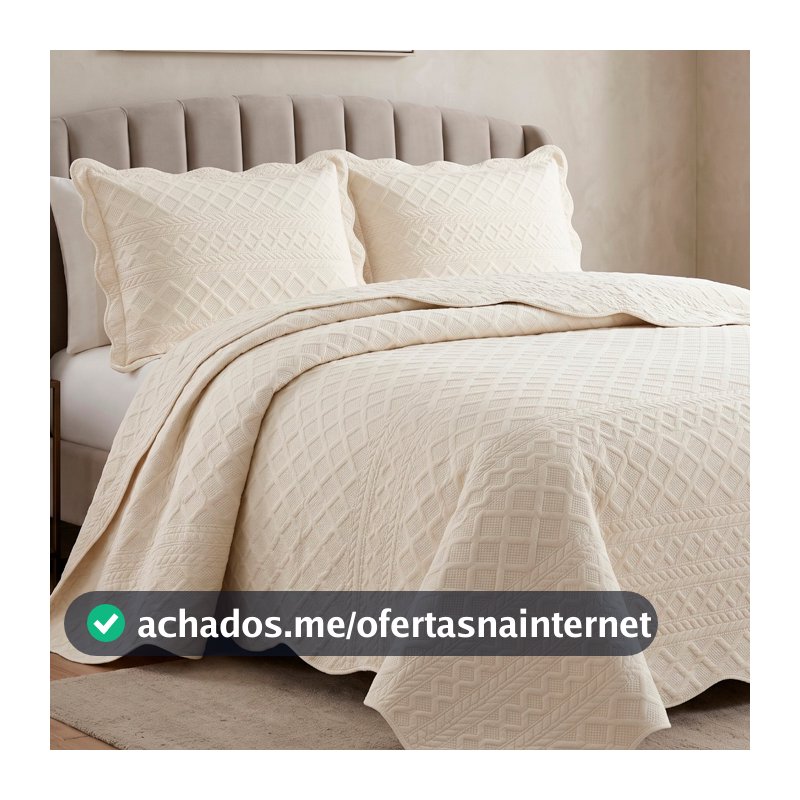 Kit Colcha Percal 300 Fios Matelassê em Alto Relevo Mosaico 03 Peças