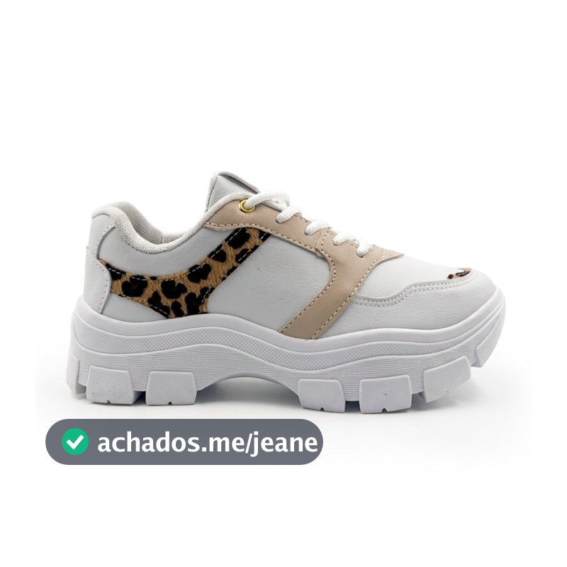 Tênis Chunky Feminino Onça Branco Casual Plataforma Tendência 2026 Sola Alta - FIQUE ALTA