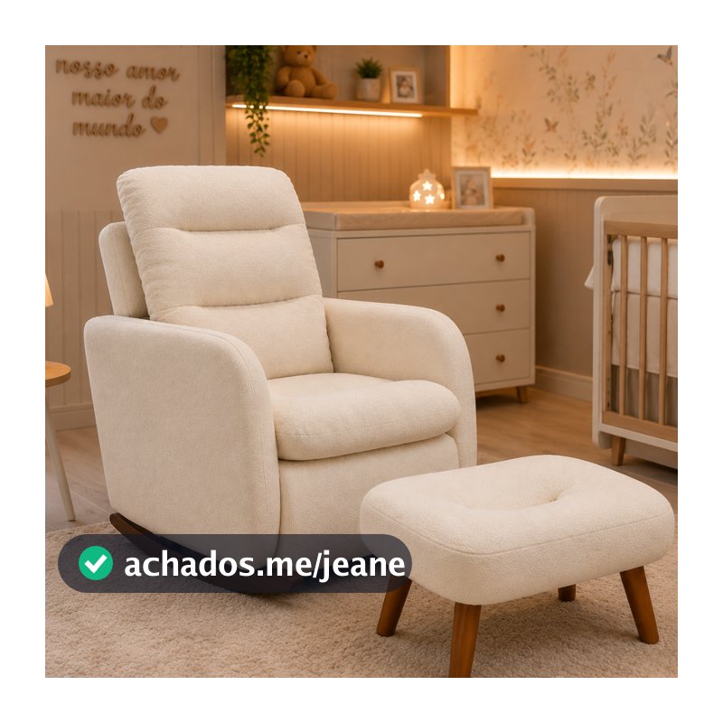 Poltrona de Balanço com Puff para Amamentação HELENA Tecido Boucle - Poltrona e Puff Organica Curva Opala Cadeira