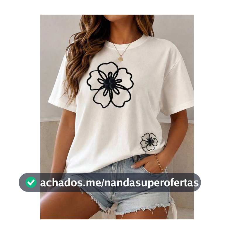 Camiseta Feminina Algodão 100% Confortável Camisa Estilosa Flor Contorno Academia