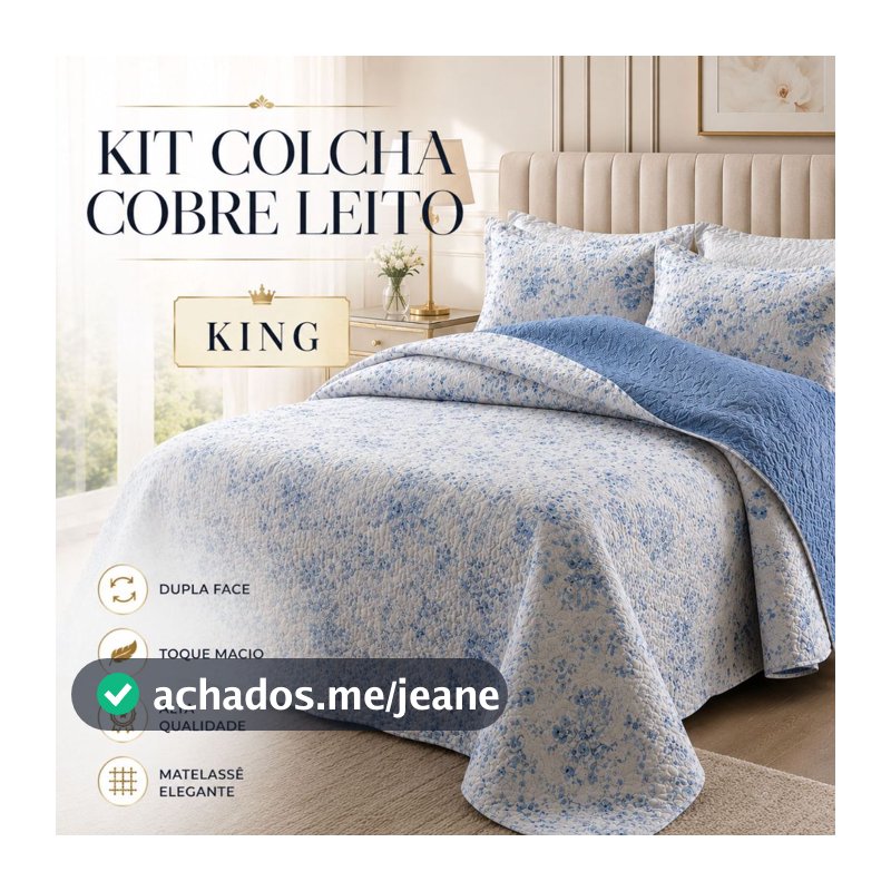 Colcha Cobre Leito Dupla Face King 3 Peças Bouti 2,60m x 2,80m Com Porta Travesseiro Rozac Liz