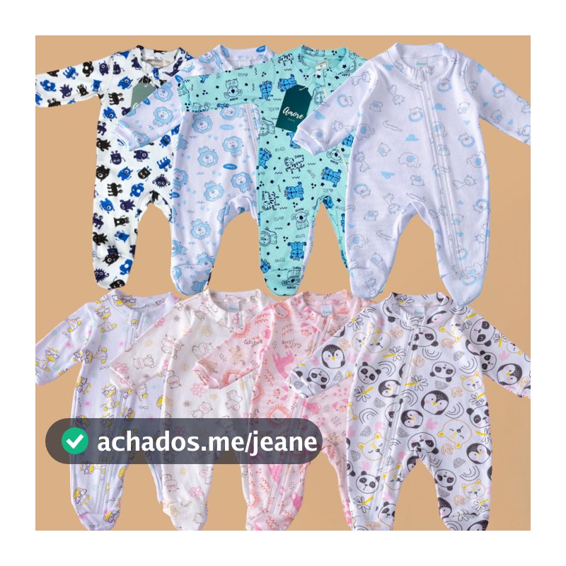 Macacão Bebê Pezinho Amore Sortido Menina Menino com Ziper 100% Algodão
