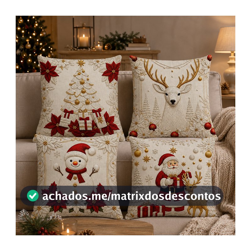 KIT 4 CAPAS DE ALMOFADAS DECORATIVAS NATAL PAPAI NOEL BONECO DE NEVE FELIZ NATAL  RENA LANÇAMENTO 2026