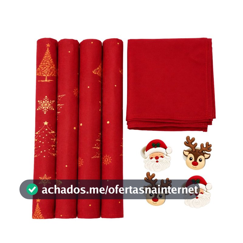 Kit Mesa Posta Natalina 4 Lugar Americano + 4 Guardanapo + 4 Anel de Guardanapo