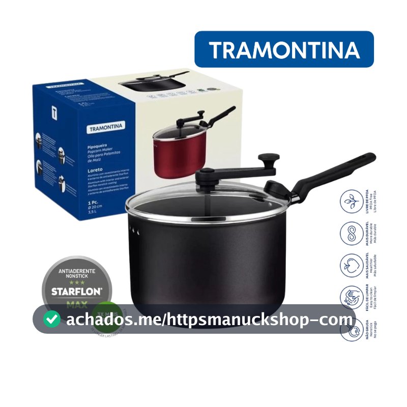 Pipoqueira Tramontina 3,5 Litros Loreto Revestimento Starflon Com tampa de vidro Tenperado Pipoca