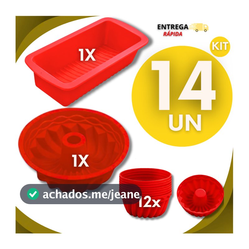 Jogo 14 Formas de Silicone -1 Forma Pão,1Forma Bolo ou Pudim, 12 Forminhas  Cupcake Forma Silicone