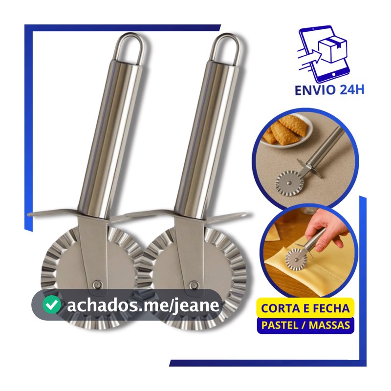 Carretilha Cortador Para Fechar e Cortar Massas Pastel Pizzas Em Aço Inox Premium