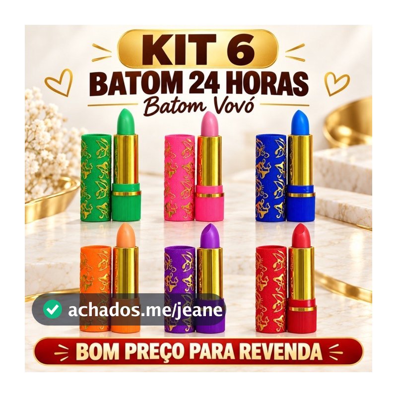Kit 6 Batons 24 Horas Muda de Cor Batom Vovó Sombra Flor Cores Sortidas para Revenda