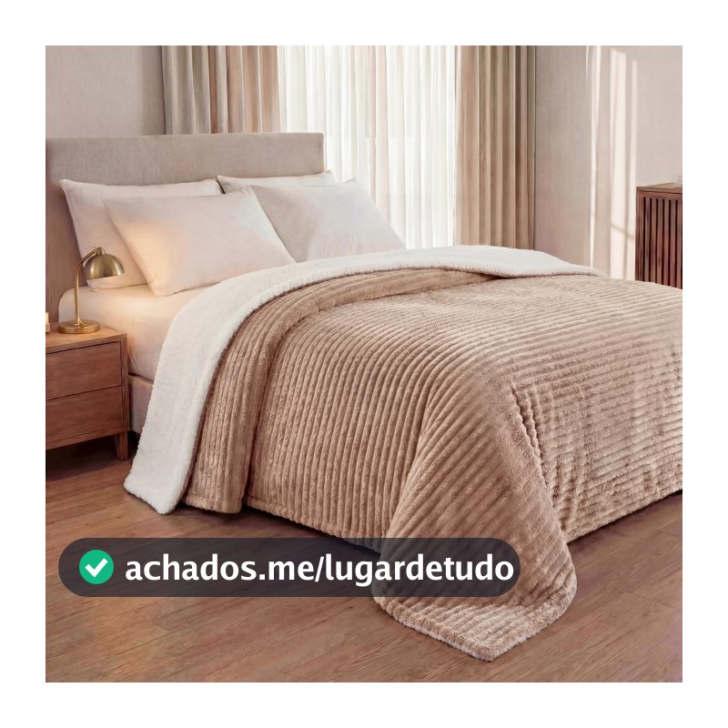 Cobertor Casal 2,20x1,80 Sherpa Canelada Aveludado Manta Lã De Carneiro