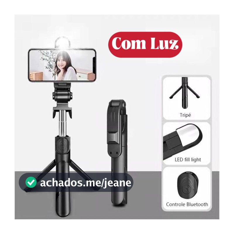 Bastão Pau de selfie Tripé Retrátil Com Luz LED Controle Bluetooth Celular