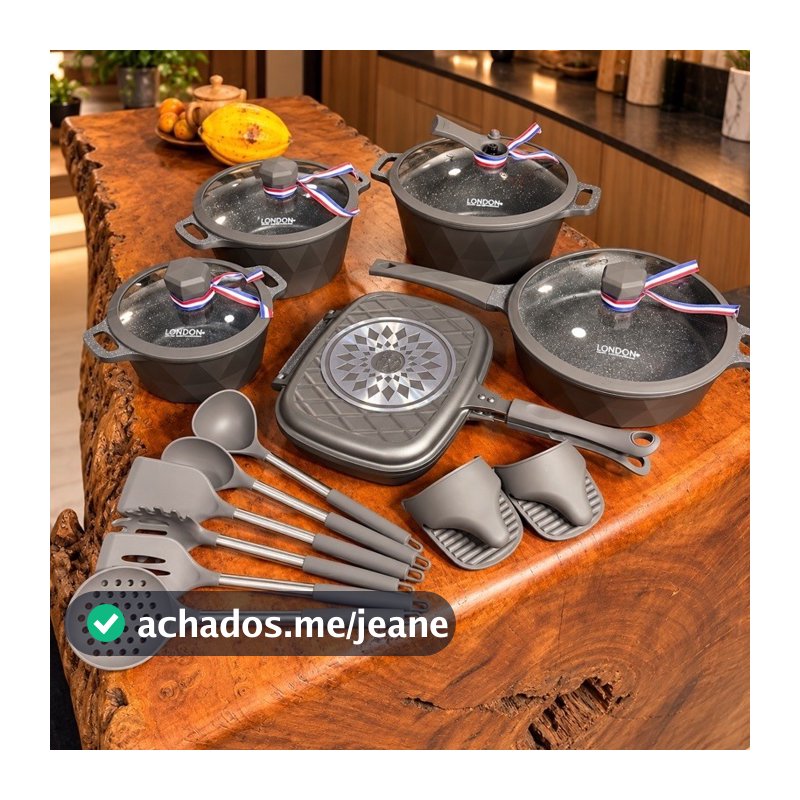 Jogo de Panelas London Grill 17 peças Cerâmica Antiaderente Kit Completo Luxuoso Lançamento