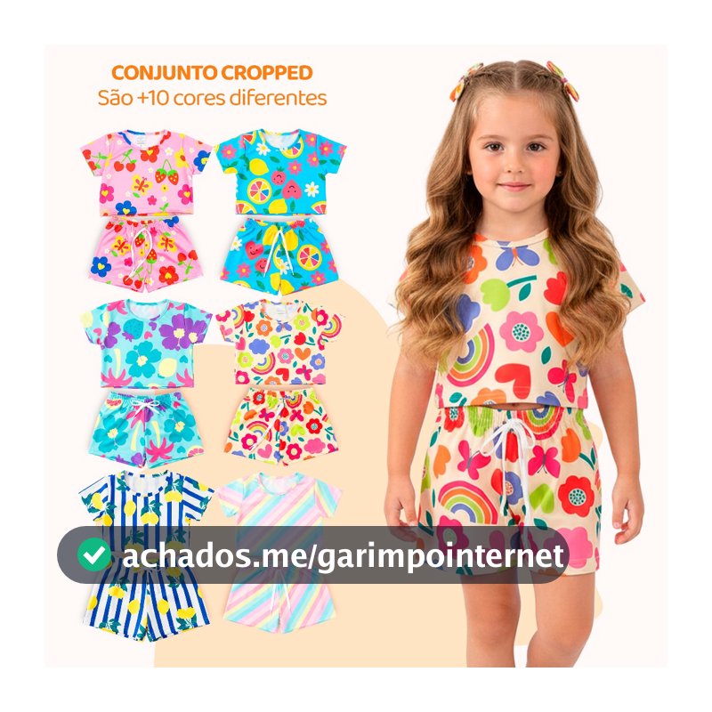 Kit 4 Peças de Conjunto Cropped Infantil Menina Moda Praia Verão Roupa Infantil Feminina de Calor Conjunto Verão Menina