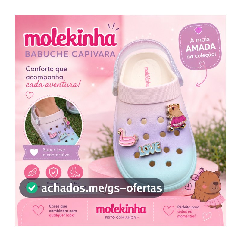 Sandalia Infantil Molekinha Original Com Pingentes | Leve, Confortável e Estilosa | Várias Cores
