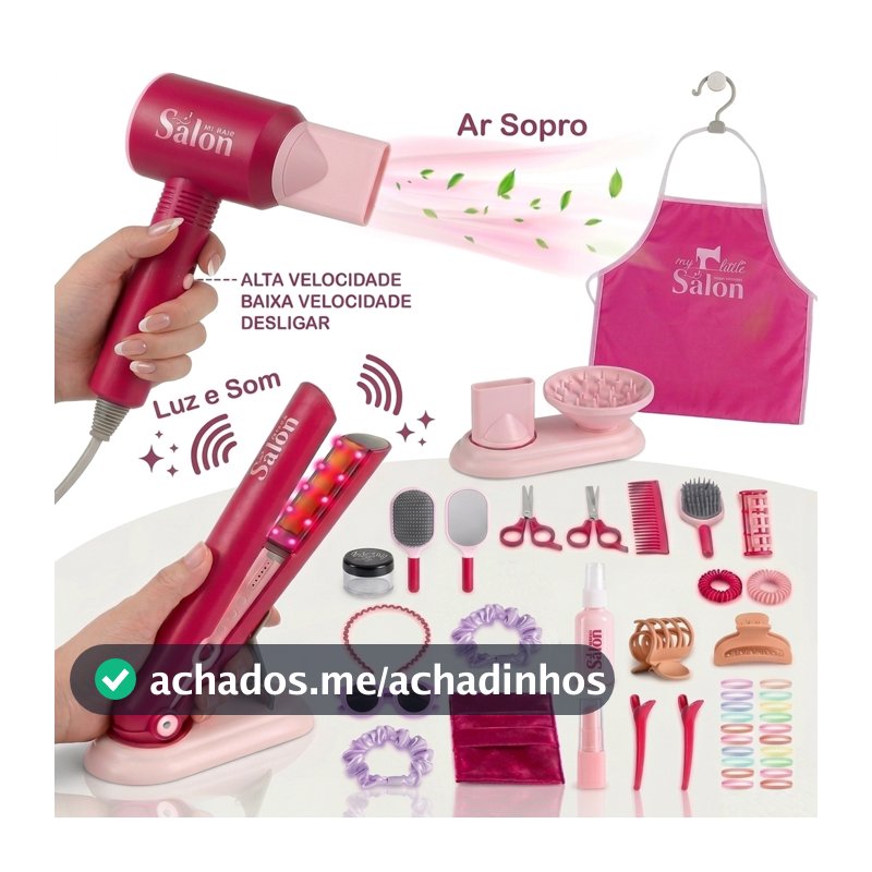 Brinquedos para salão de beleza infantil Hair Dryer Flat Iron Simule som e iluminação Battery Operated