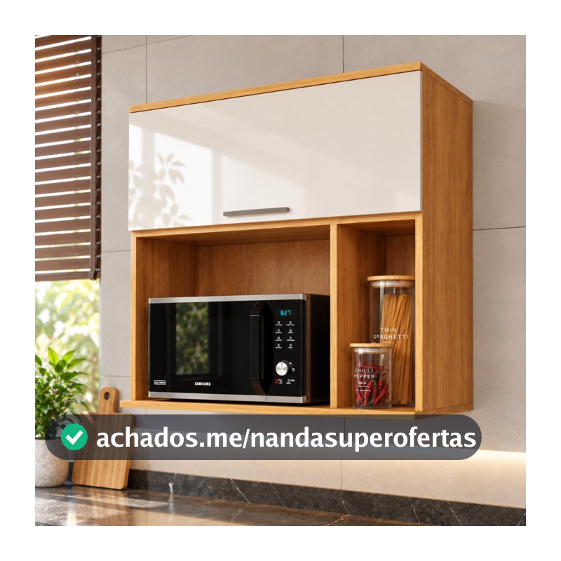 Suporte Para Microondas 32L Suspenso Com Nicho Organizador Luxo