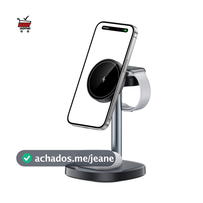 Carregador Sem Fio Magnético 3 em 1 15W Anatel para Celular Fone Smartwatch Indução