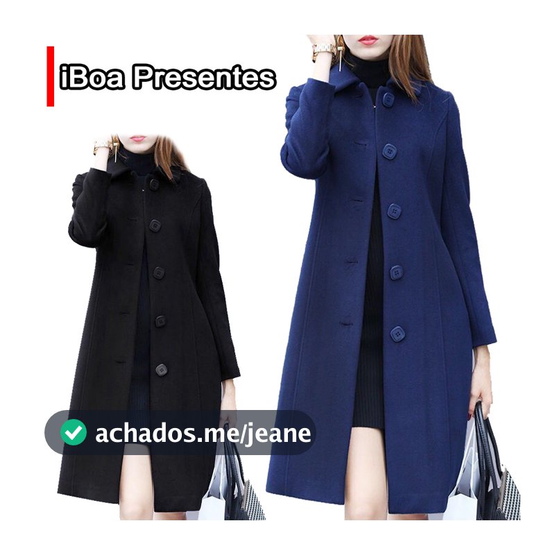 Casaco De Lã Feminino Estilo Britânico Longo Acinturado Frio