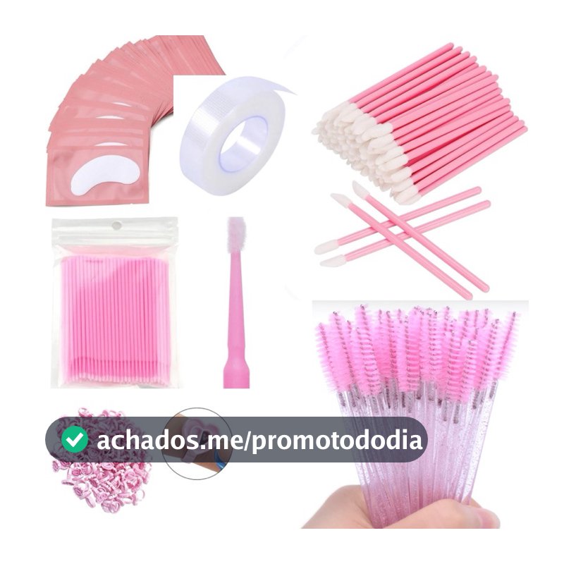 Kit Alongamento de Cílios 10Escovinhas + 10Microbrush +10 Aplicador +10 Anel +5 Pares Pad + 1 Fita