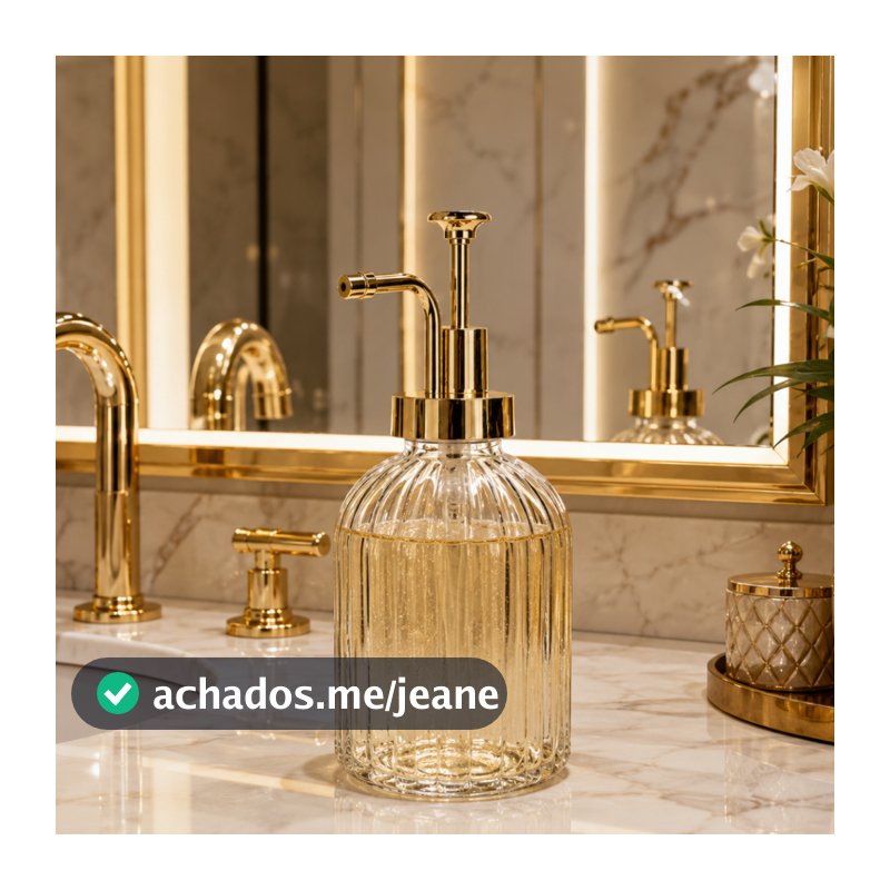 Porta Sabonete Líquido 300ml Vidro Detalhe Dourado Acessório De Banheiro Lavabo