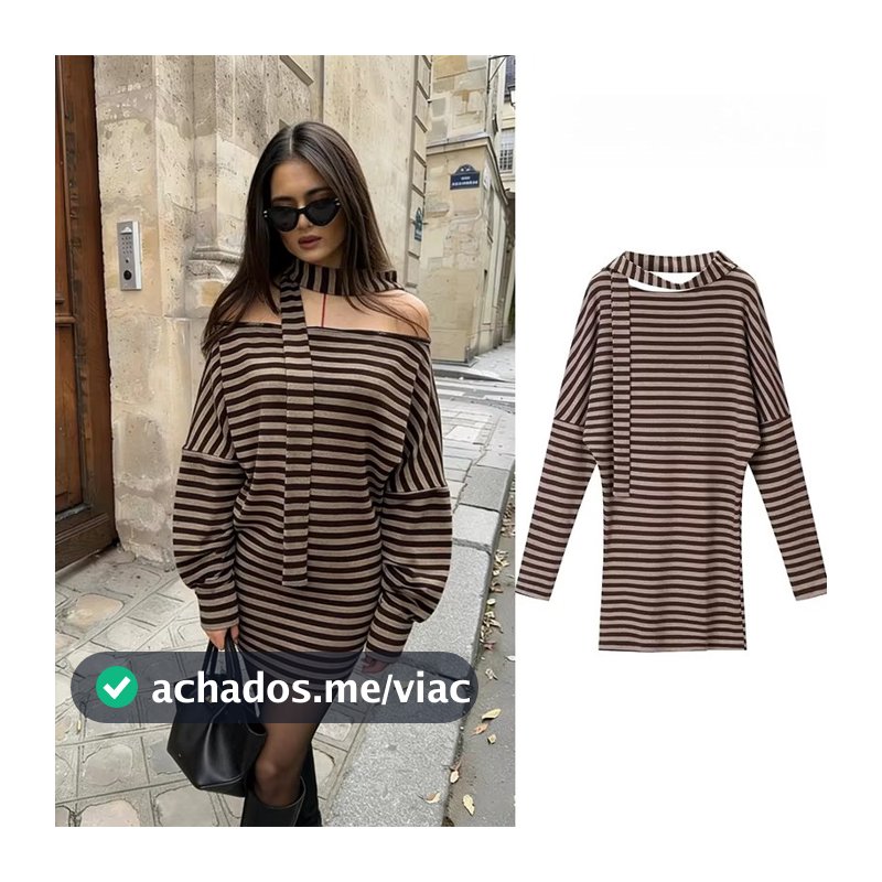 Listrado Fora Do Ombro Mini Vestido De Manga Longa Solto Ajuste Bodycon Curto Com Gravata Pescoço Feminino Casual Street