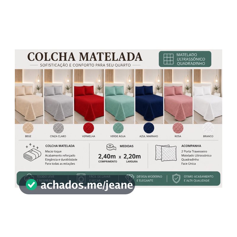 Colcha Cobre Leito Vitória Casal Padrão Box 2,40m x 2,20m Com Porta Travesseiros