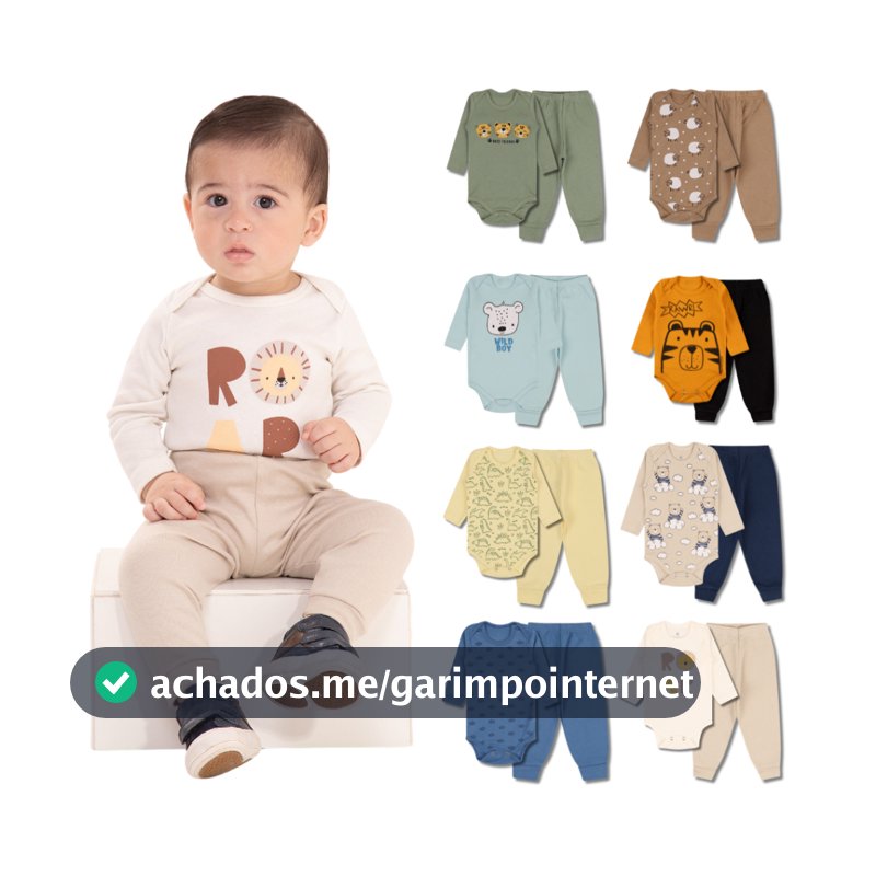Kit 6 Peças de Roupas para Bebê Menino (3 Body Longo + 3 Calça Mijão) Kit 3 Body Roupa Infantil Bebê