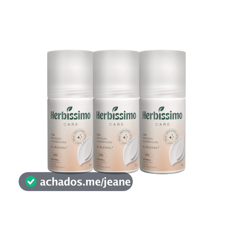 Kit Desodorante Roll-On Antitranspirante Herbíssimo Care Vanilla 50ml (3 unidades)