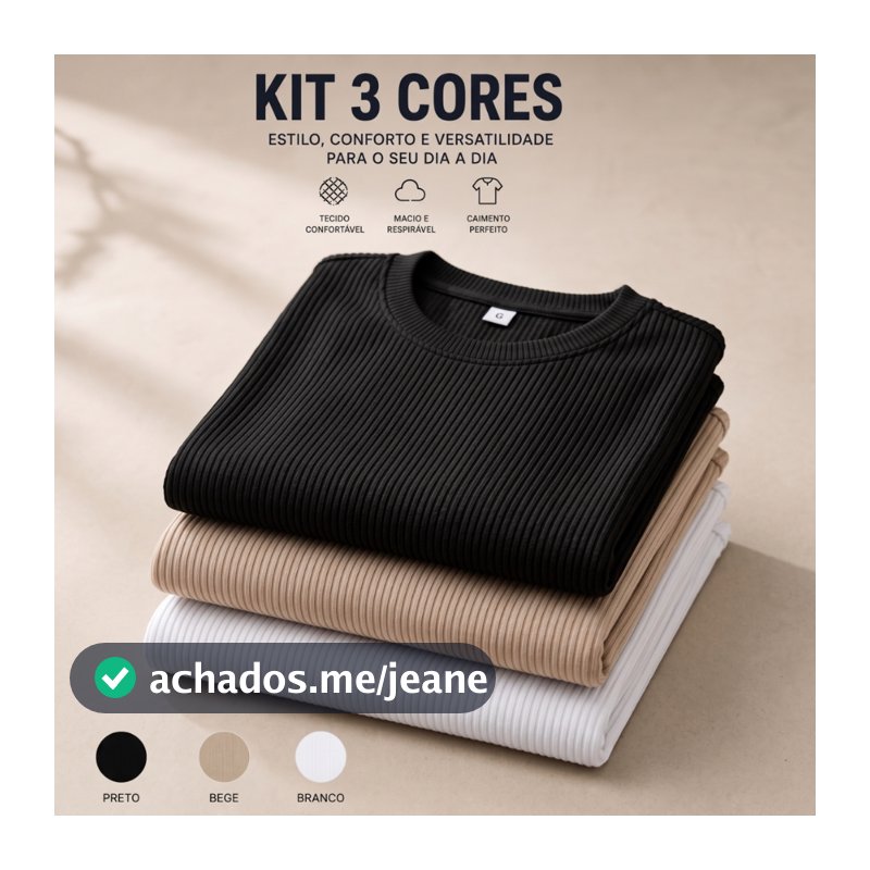 Kit 3 Camiseta Masculina Modelo Americano Canelada Básica
