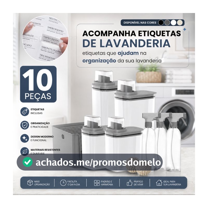 Kit Organizador de Lavanderia 10 Peças Dispenser 1,5L + 2,3L 3 Borrifadores 500ml Cesto 16L 2 Esferas Seca Roupa