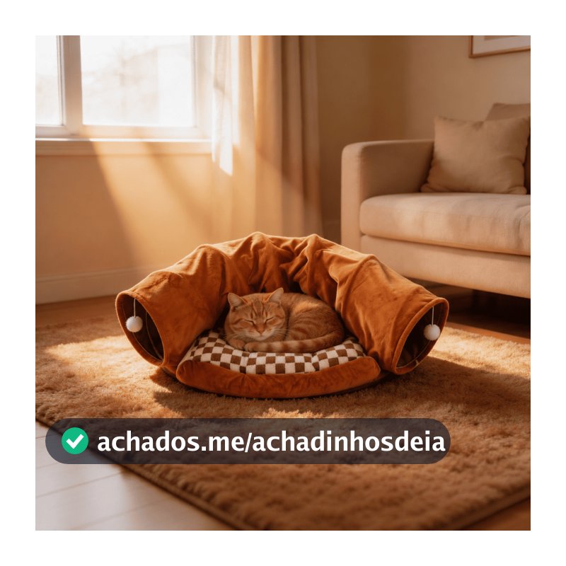 Cama Túnel para Gatos 2 em 1 com Almofada Macia Toca Interativa para Brincar e Dormir Pet