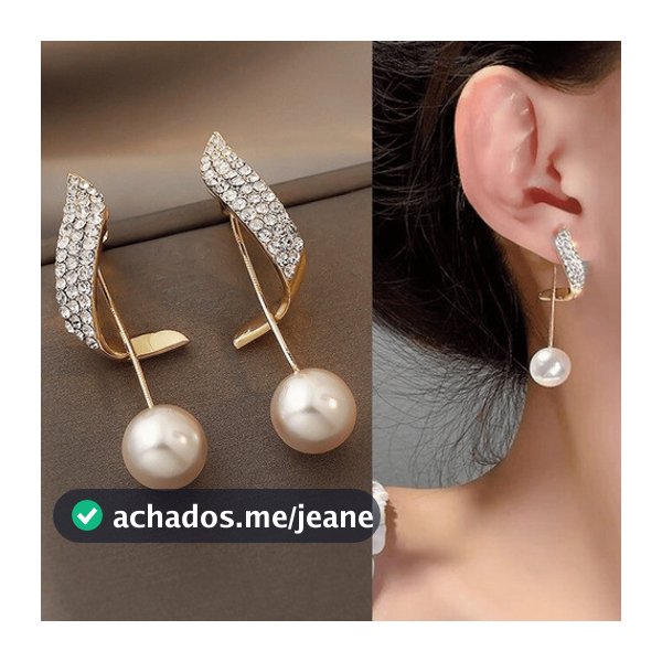 Brinco Longo De Festa Perola Strass Luxo Elegante Noiva Madrinha Cor Dourado