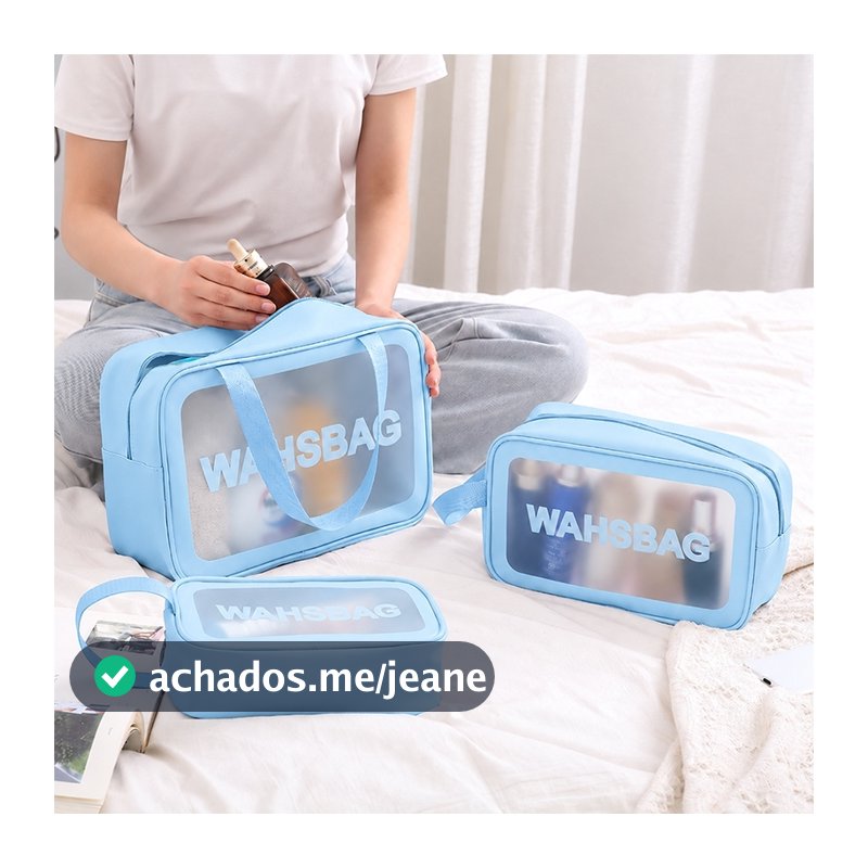 KIT 3 Necessaire Bolsa Portátil Transparente Para Viagem Cosméticos Produtos De Higiene Pessoal