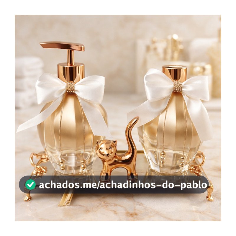 Kit Lavabo Banheiro Luxo em Vidro Lampe 300ml - Saboneteira + Difusor + Enfeite + Bandeja