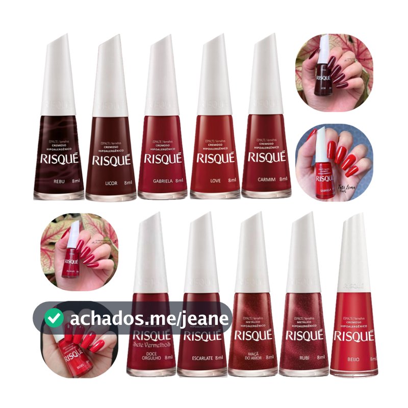 Kit 10 Esmaltes Vermelhos Risqué Os Mais Vendidos Manicure Unhas Esmalte Cremoso