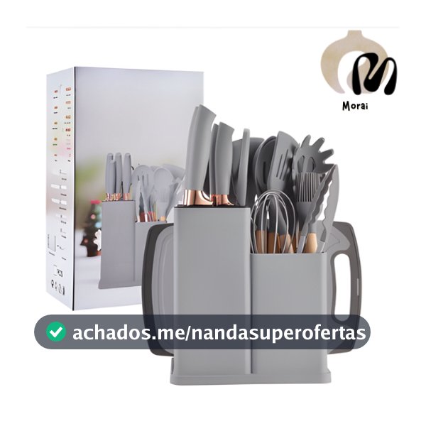 Kit Utensílios de Cozinha 12/19 Peças • Silicone com Cabo de Madeira • Completo e Resistente