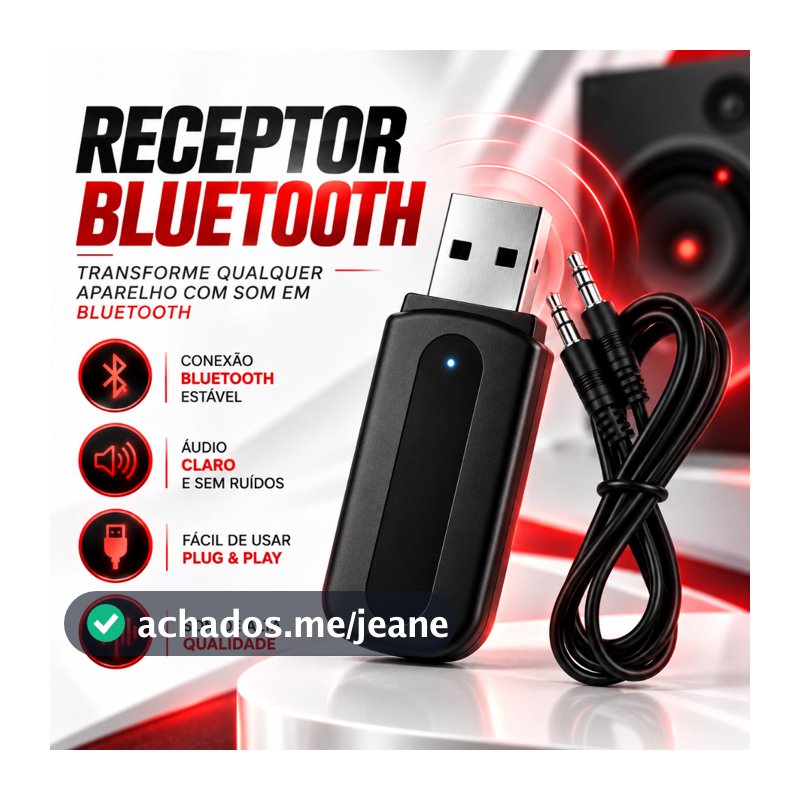 Adaptador Bluetooth USB P2 Receptor Auxiliar para Som Automotivo TV PC Áudio
