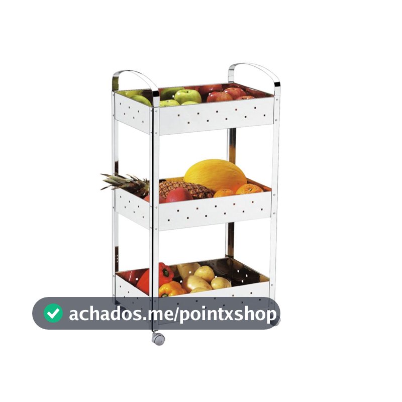 Carrinho Organizador Inox Suprema Brinox - 3 Prateleiras - Com rodinhas